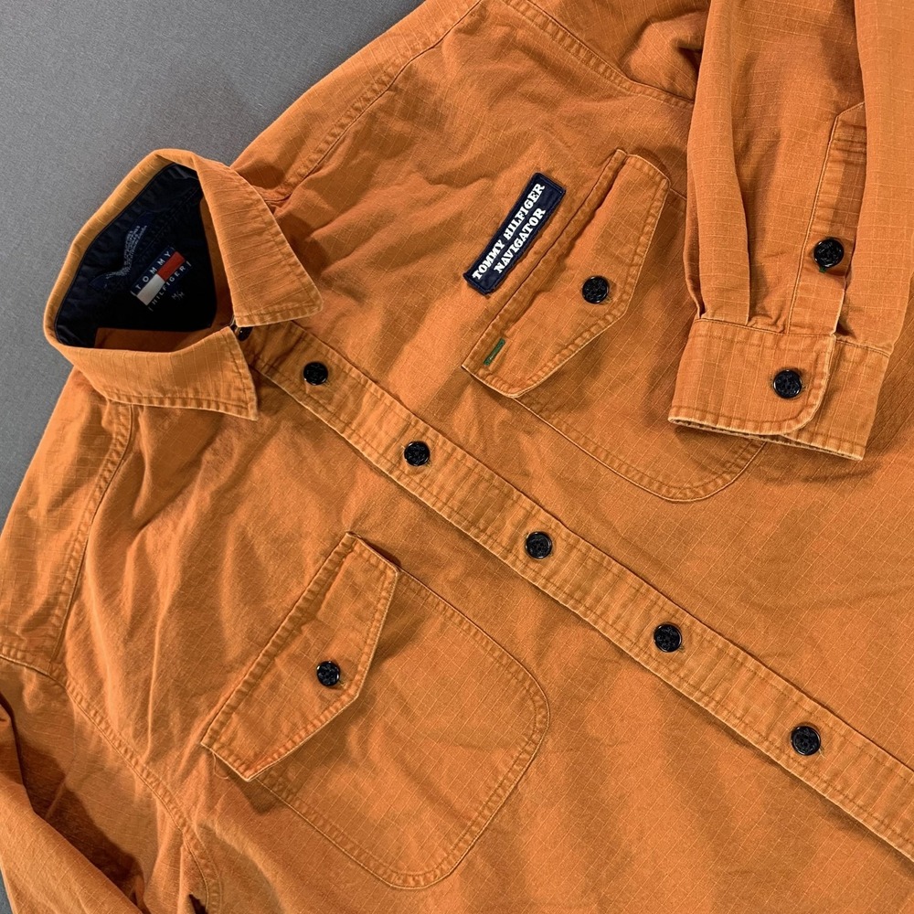 Tommy Hilfiger Shirt Mens Medium Orange Navigator Naval Military Long Sleeve - Picture 1 of 16